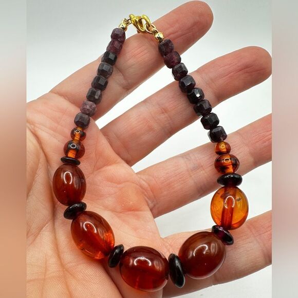 AMAZING Amber and garnet beaded stretchy bracelet! - Picture 3 of 11